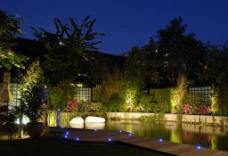 LED-Einbaustrahler außen am Teich im Garten